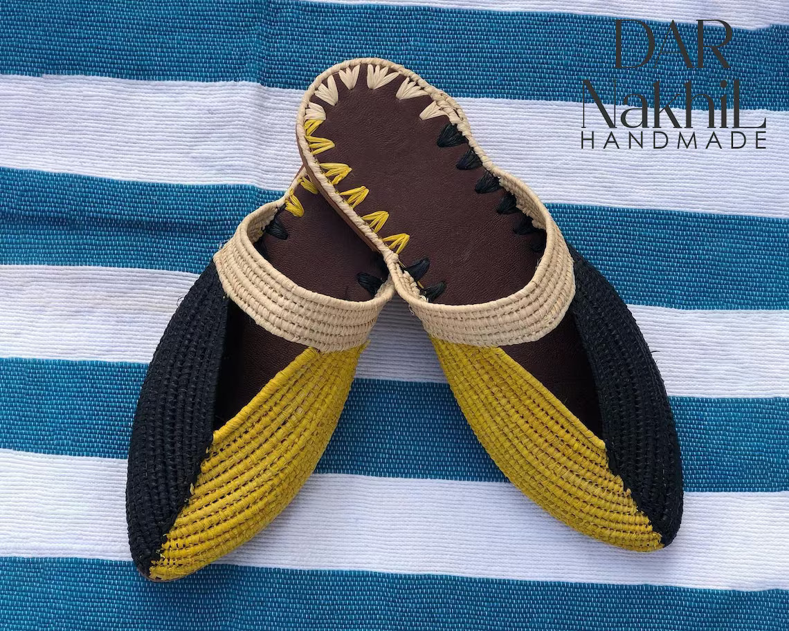 Dabador - Dar Nakhil - Handmade Raffia slippers, Moroccan raffia sandals, Raffia sandals for women, Raffia shoes women, Womens Raffia mules, Raffia Mocassins